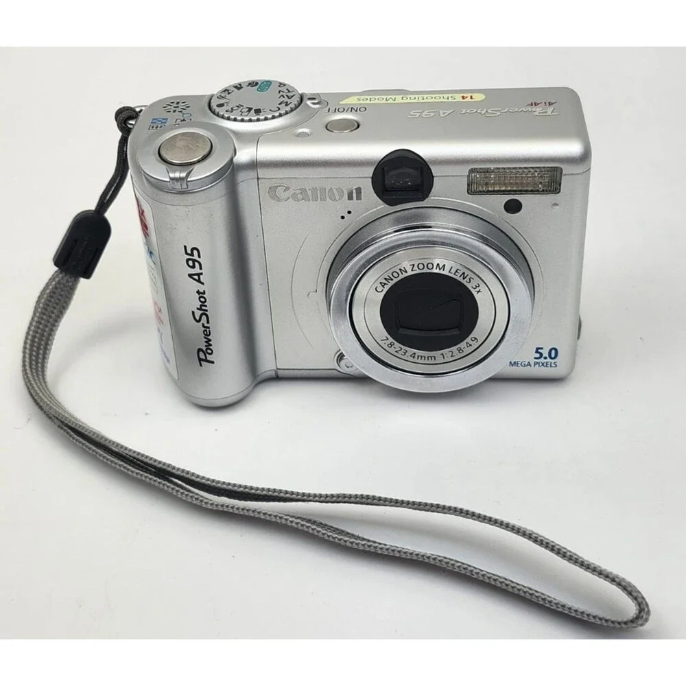 Canon PowerShot A95 Digital Camera 5.0 MP Silver w/ Accessories For Repair